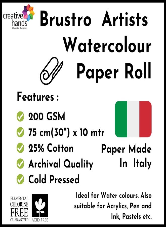 Brustro Artist Watercolour 25% Cotton Paper roll 200 GSM Cold Pressed Size 75 cm(30") x10 mtr - Image 2